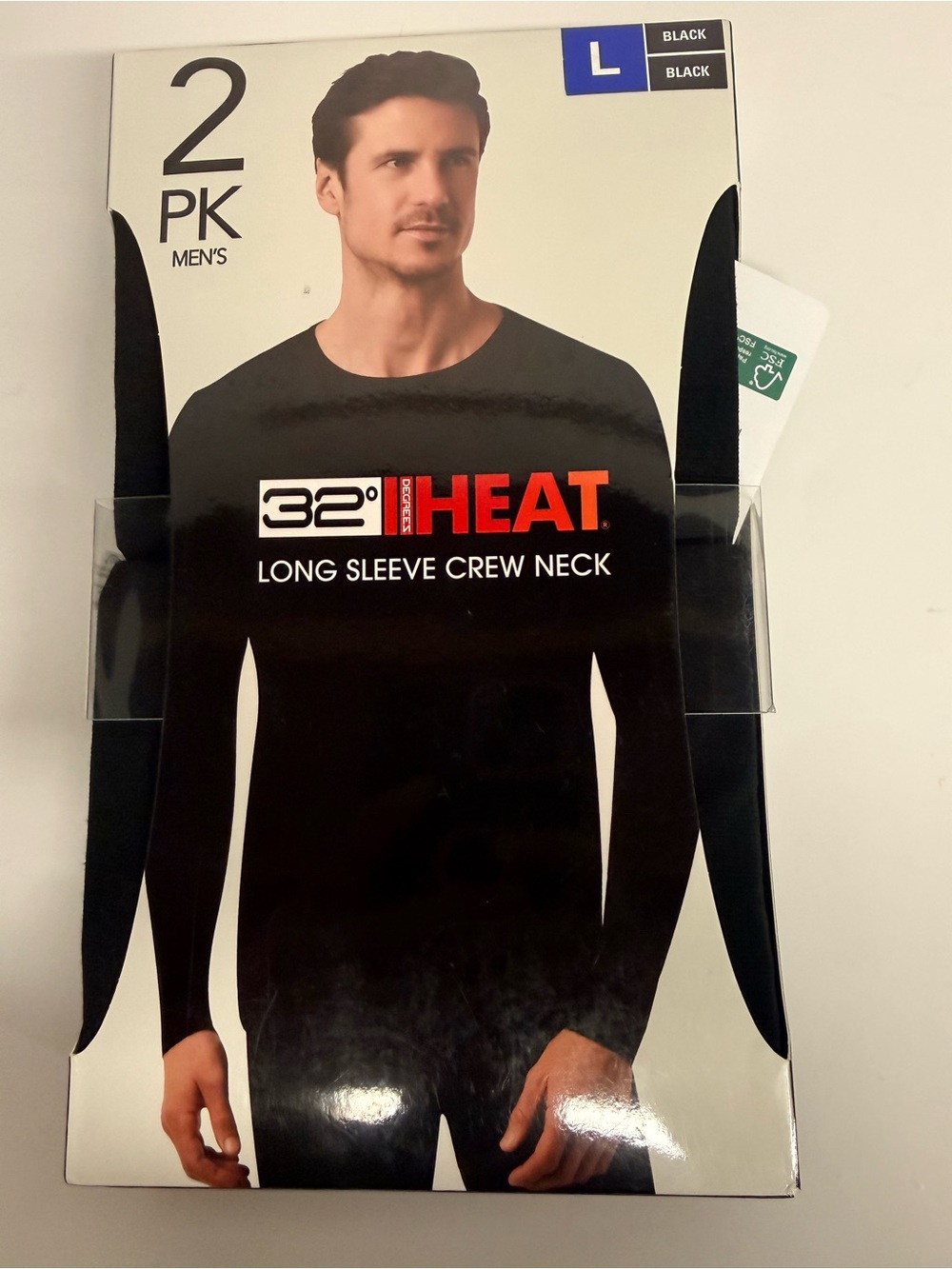 32 Degrees Heat 2 pack Long Sleeve Crew Neck Shirt Black Large NIB Layering